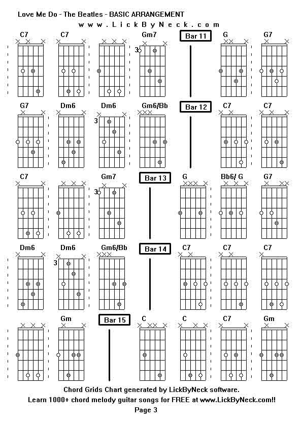 Chord Grids Chart of chord melody fingerstyle guitar song-Love Me Do - The Beatles - BASIC ARRANGEMENT,generated by LickByNeck software.